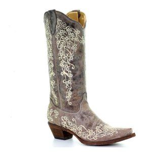 Corral Crater Bone Embroidery Western Boot Snip Toe 8